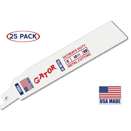 Gator Reciprocating Saw Blade, 6 in x 1 in x 14 TPI, Ultimate Duty Metal Cutting, 25PK 12064-25